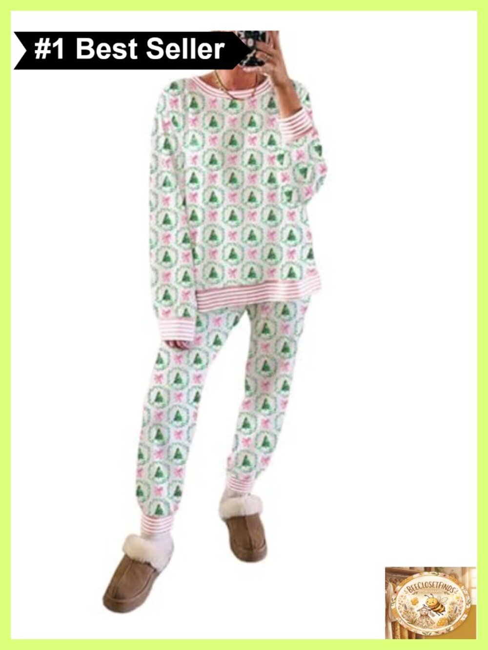 Christmas Pajama Set Women 2 Piece Tree Print Loungewear